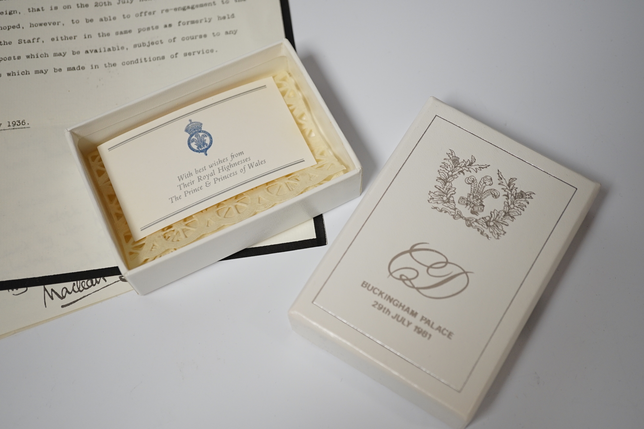 An archive of Royal memorabilia mainly relating to one employee of the Royal Household including; a personal letter from George, Duke of Kent on St. James’ Palace headed notepaper, an original official photocopy of a let